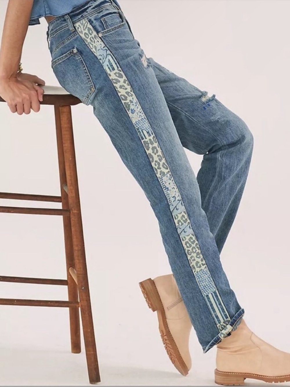 Anthropologie Pilcro Slim Boyfriend Crop Patchwork Side Distressed Jeans